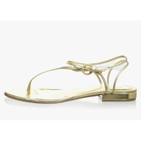 Bernardo Women’s Parker Gold Leather Thong Sandals Flat Strappy Minimalist 9.5 M - Picture 2 of 13